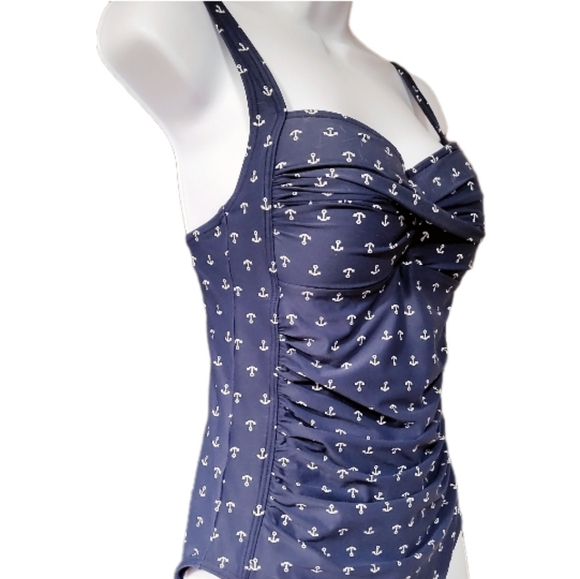 Navy Anchors Aweigh Joanne Twist Front Design Tummy Control One Piece Swimsuit - Picture 5 of 12